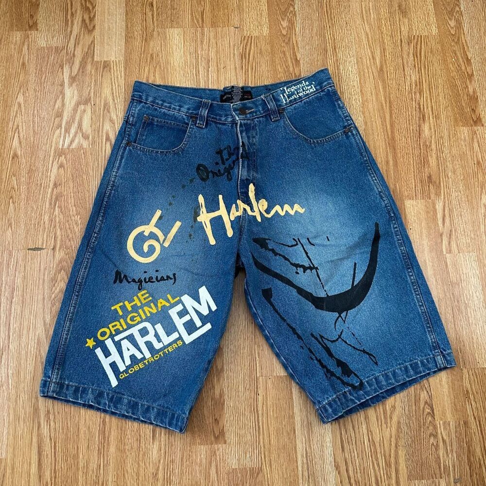 FUBU Blue Denim Harlem Graphic Athletic Shorts